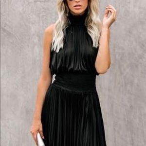 High neck black midi dress